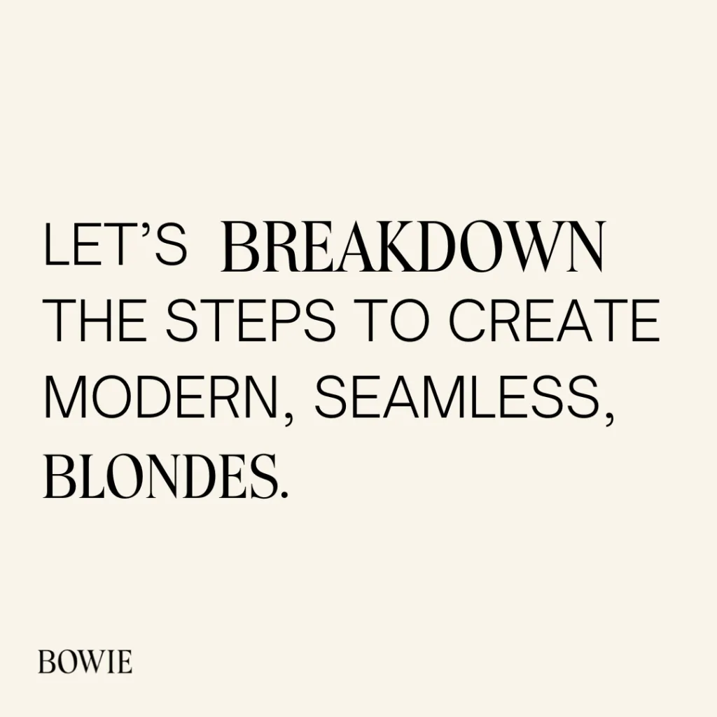 Text highlights a guide to achieving modern, seamless blonde hair