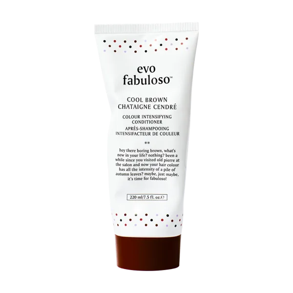 A tube of hair color conditioner with a sleek design and product details
