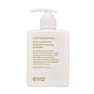 A sleek white bottle of conditioner with a pump, labeled for everyday use
