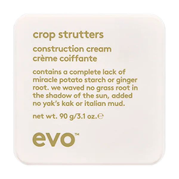 A square container holds a labeled construction cream with playful text
