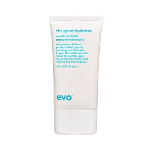 A sleek, white tube with blue text promoting a hair moisture mask