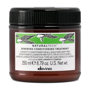 A brown jar with a green label showcases a hair conditioning treatment