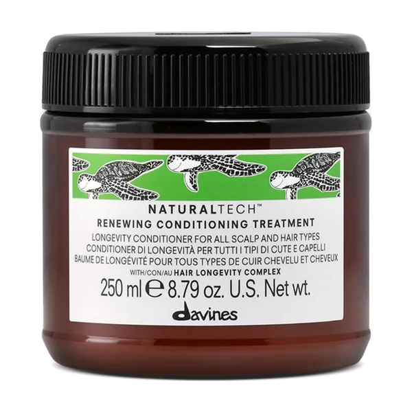 A brown jar with a green label showcases a hair conditioning treatment